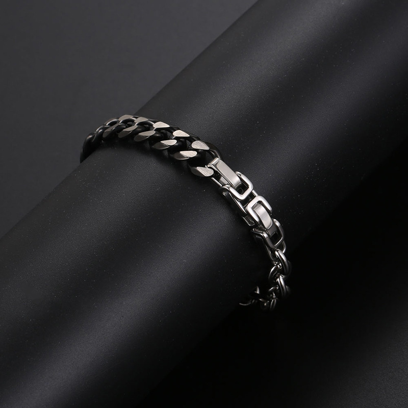 Charm Link Bracelets for Men Stainless Steel black Silver Cuban Link Chain Bracelets Unisex Chunky Bracelets Xmas Fathers Day