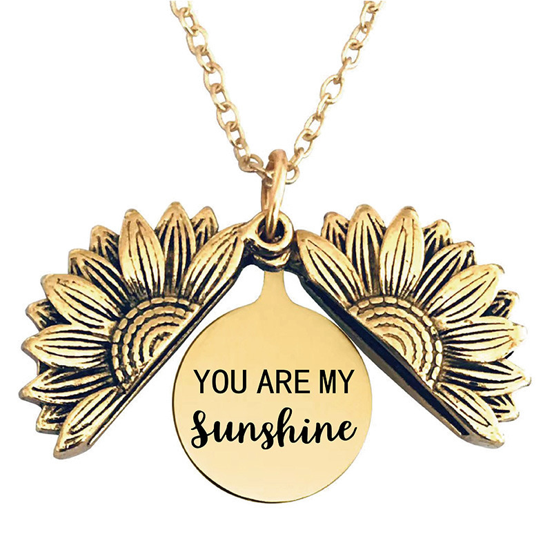 2023 Custom Gold Silver stainless steel jewelry necklace,Open Locket you Are My Sunshine Sunflower Pendant Necklace for Women