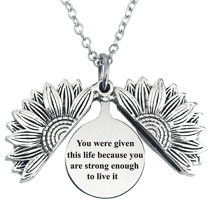 2023 Custom Gold Silver stainless steel jewelry necklace,Open Locket you Are My Sunshine Sunflower Pendant Necklace for Women