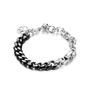 Charm Link Bracelets for Men Stainless Steel black Silver Cuban Link Chain Bracelets Unisex Chunky Bracelets Xmas Fathers Day