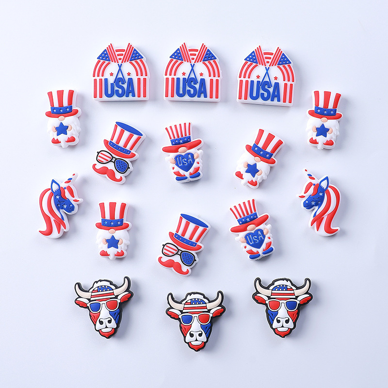 Hot Sale Food Grade Baby Teething Chewable DIY American independence day flag Animal Custom Silicone Charms Focal Beads for pens