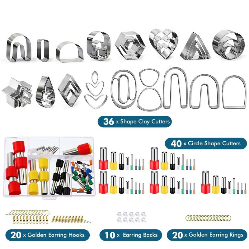 Polymer Clay Cutters Kit 36 Shapes Stainless Steel Clay Earring Cutters with 40 Indentation Round Circle Shape Punch Tools Mold