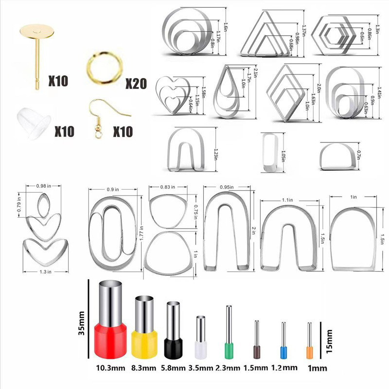 Polymer Clay Cutters Kit 36 Shapes Stainless Steel Clay Earring Cutters with 40 Indentation Round Circle Shape Punch Tools Mold