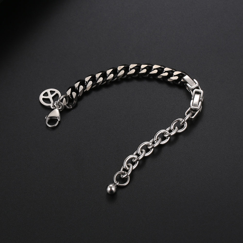 Charm Link Bracelets for Men Stainless Steel black Silver Cuban Link Chain Bracelets Unisex Chunky Bracelets Xmas Fathers Day