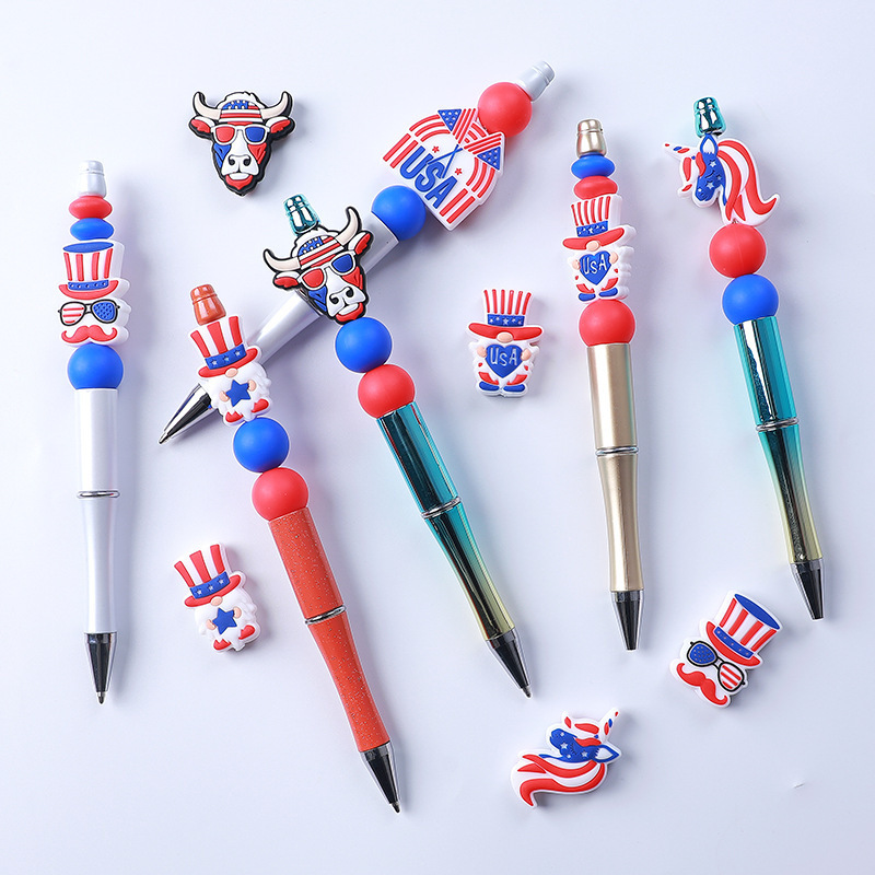 Hot Sale Food Grade Baby Teething Chewable DIY American independence day flag Animal Custom Silicone Charms Focal Beads for pens