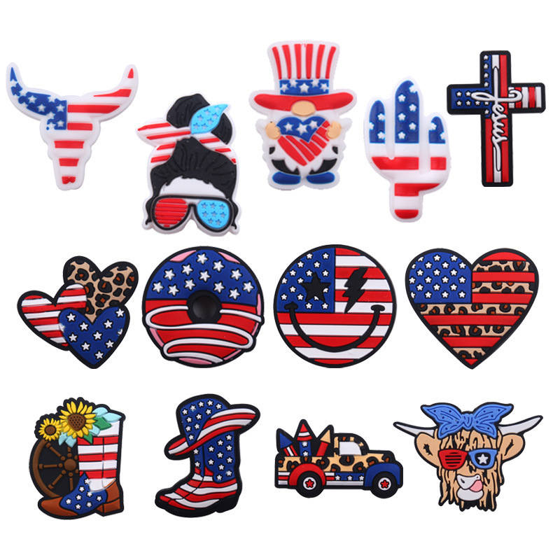 Hot Sale Food Grade Baby Teething Chewable DIY American independence day flag Animal Custom Silicone Charms Focal Beads for pens