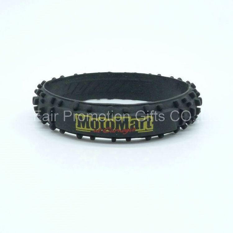 Solid Black Color Tire Silicone Rubber Bracelet Custom Made Personalized Motorbike Tyre Rubber Wristbands With Printed Logo