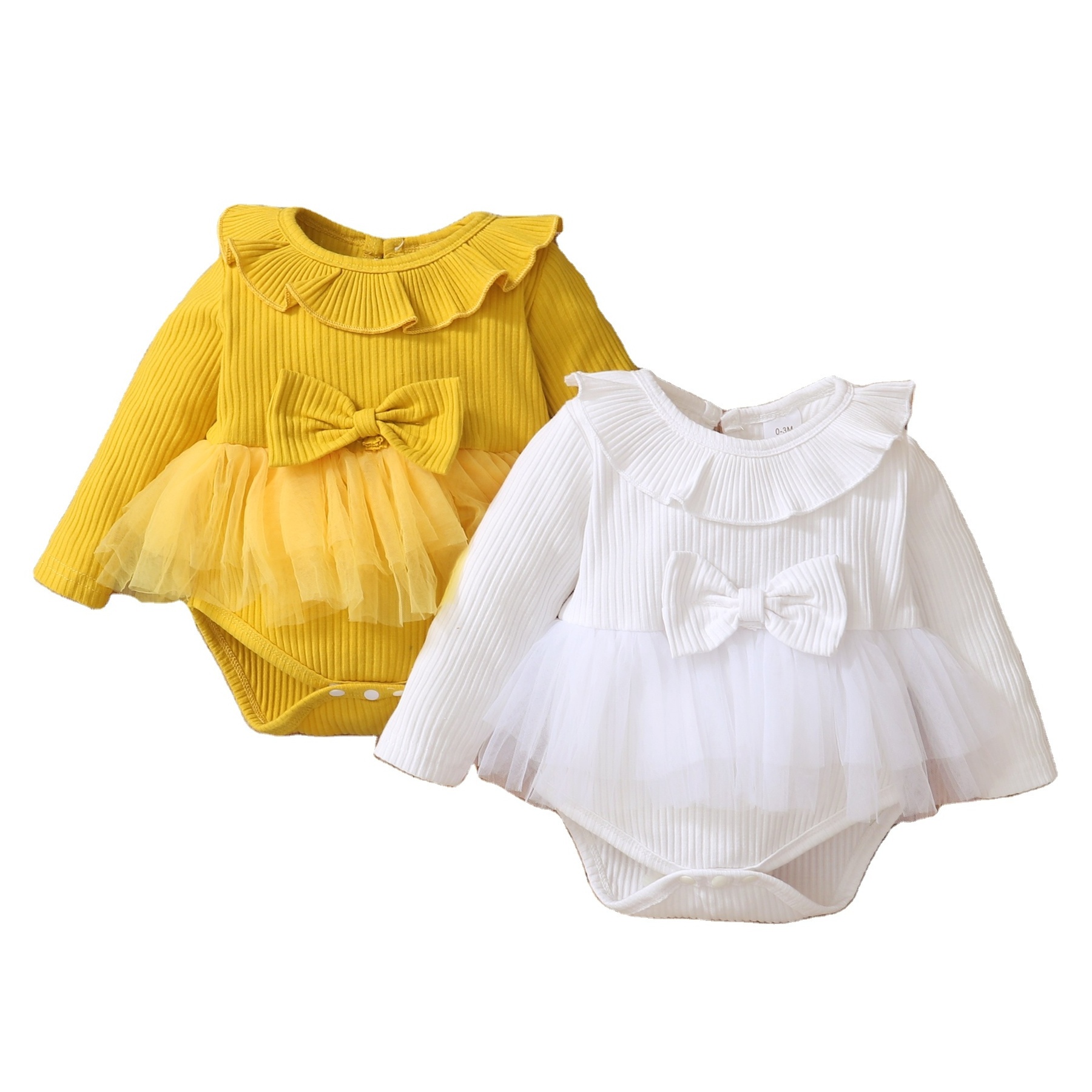 2021 Newborn Fall babies clothes Knitted Ribbed Long Sleeve Cute Tutu Dress Baby Girl Jumpsuit Romper