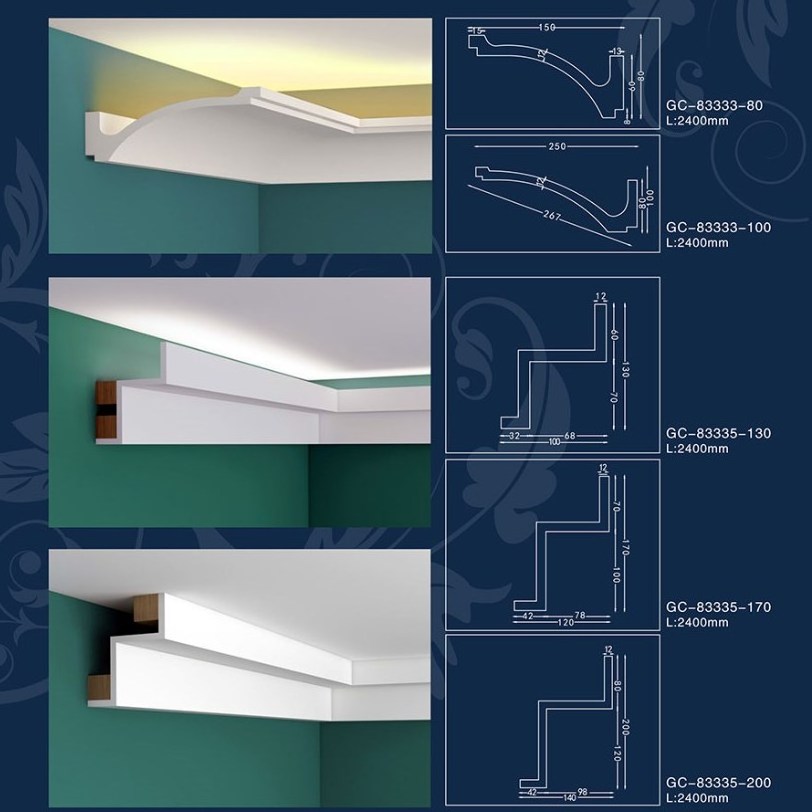 Interior indirect lighting coving ceiling decorative cornice foam Moulding ready to install