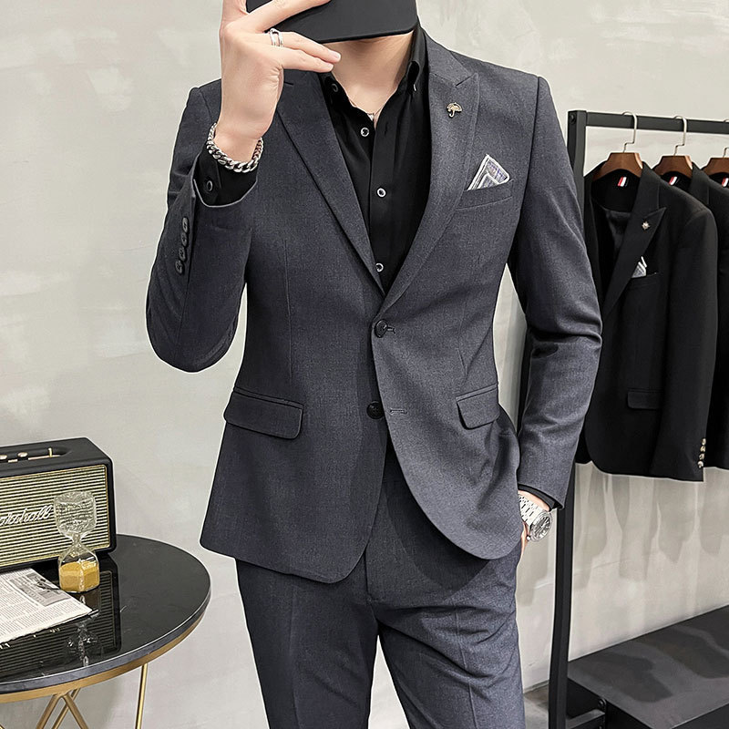 Men's 2 Pieces Set Leisure Blazer Suits Gray Blue black Slim Fit Men Formal Business Dress Suit Plus size 4XL Costume Homme