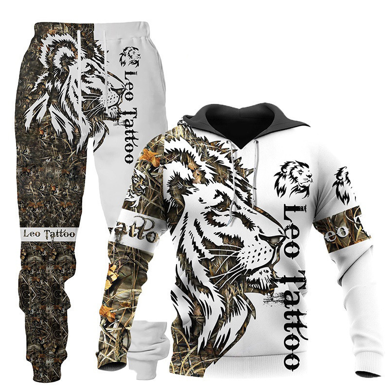 Custom Men's Clothing Two Piece Set Fashion Tracksuit 3D Wolf Printed Sweatpants and Hoodie Set Men Casual Sport Jogging Suits