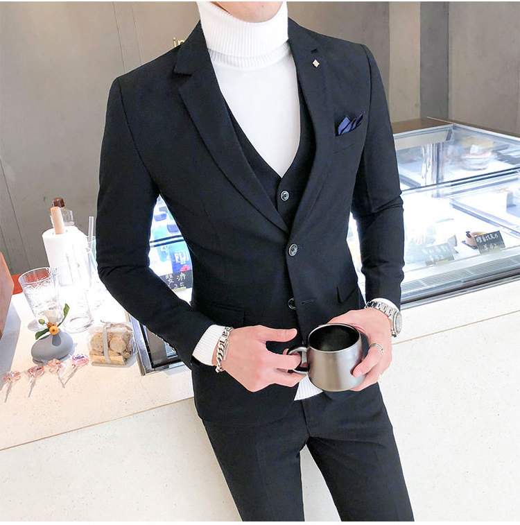 Men's Suits 3 Pieces Set Dress Blazers Pants Vest Set Male Wedding 2024 Fall Business Formal Plaid Suit Luxury Slim Fit Coat