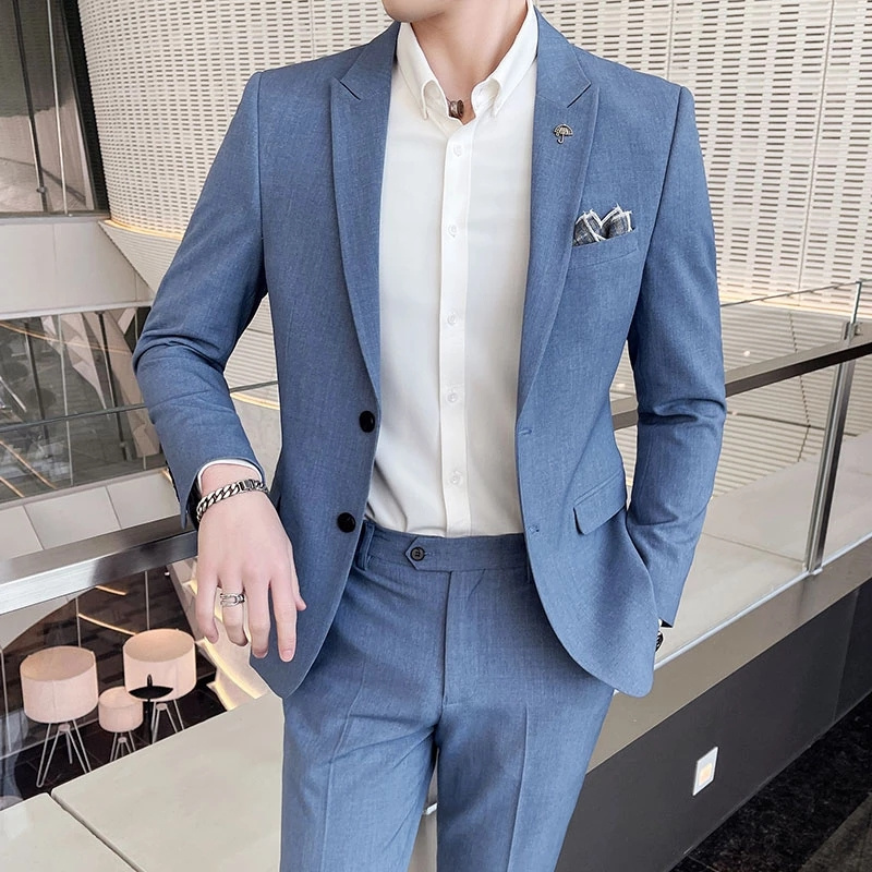 Men's 2 Pieces Set Leisure Blazer Suits Gray Blue black Slim Fit Men Formal Business Dress Suit Plus size 4XL Costume Homme