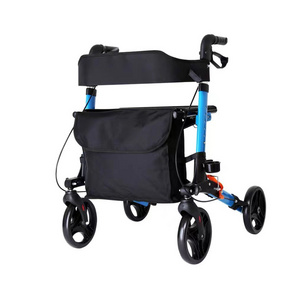 Healthcare Old People Shopping Cart Aluminium Rollator Folding Rolling Walker With Seat