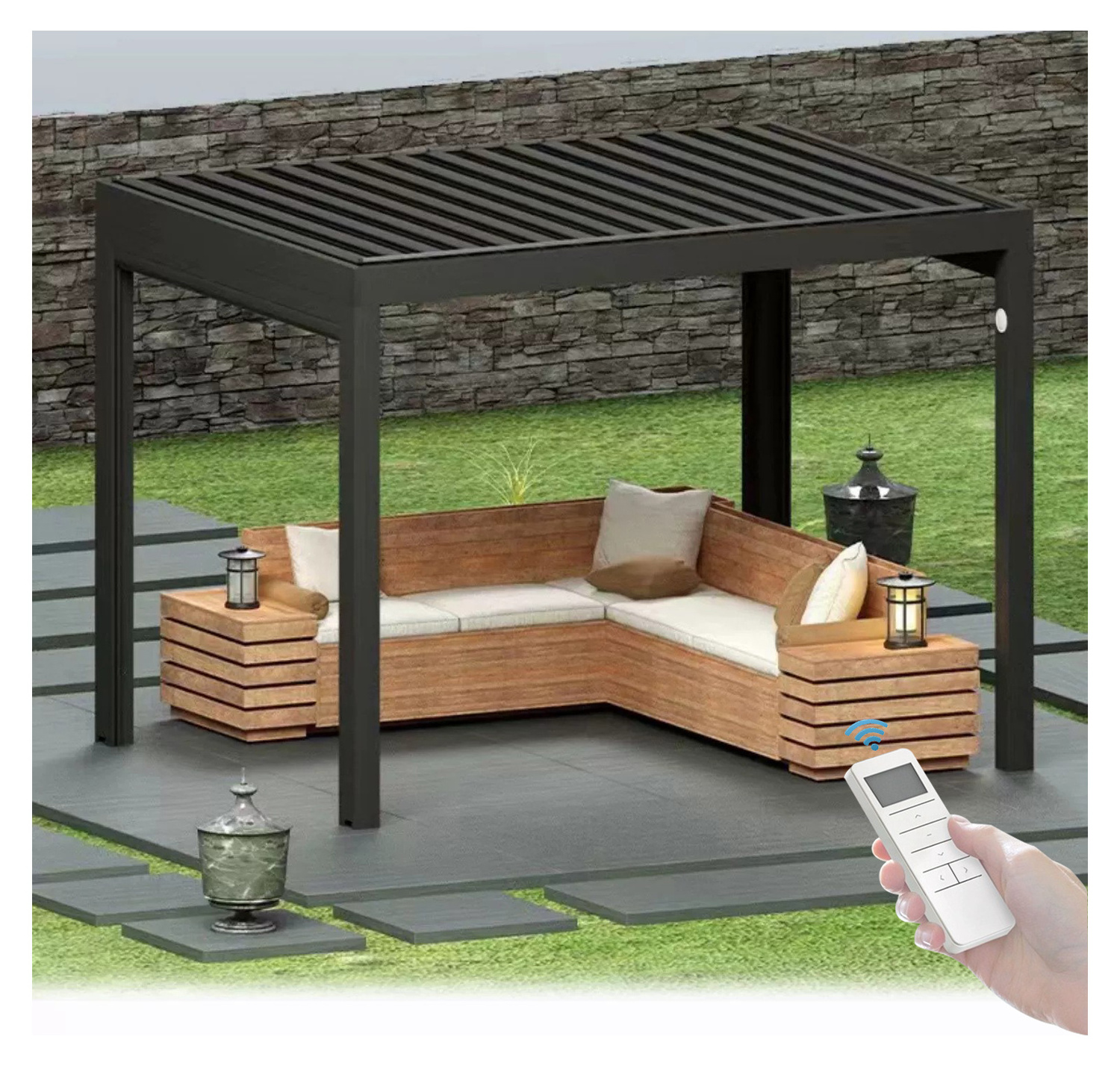 Modern outdoor gazebo electric aluminum alloy pavilion sun room Smart villa aluminum pergola louver awning