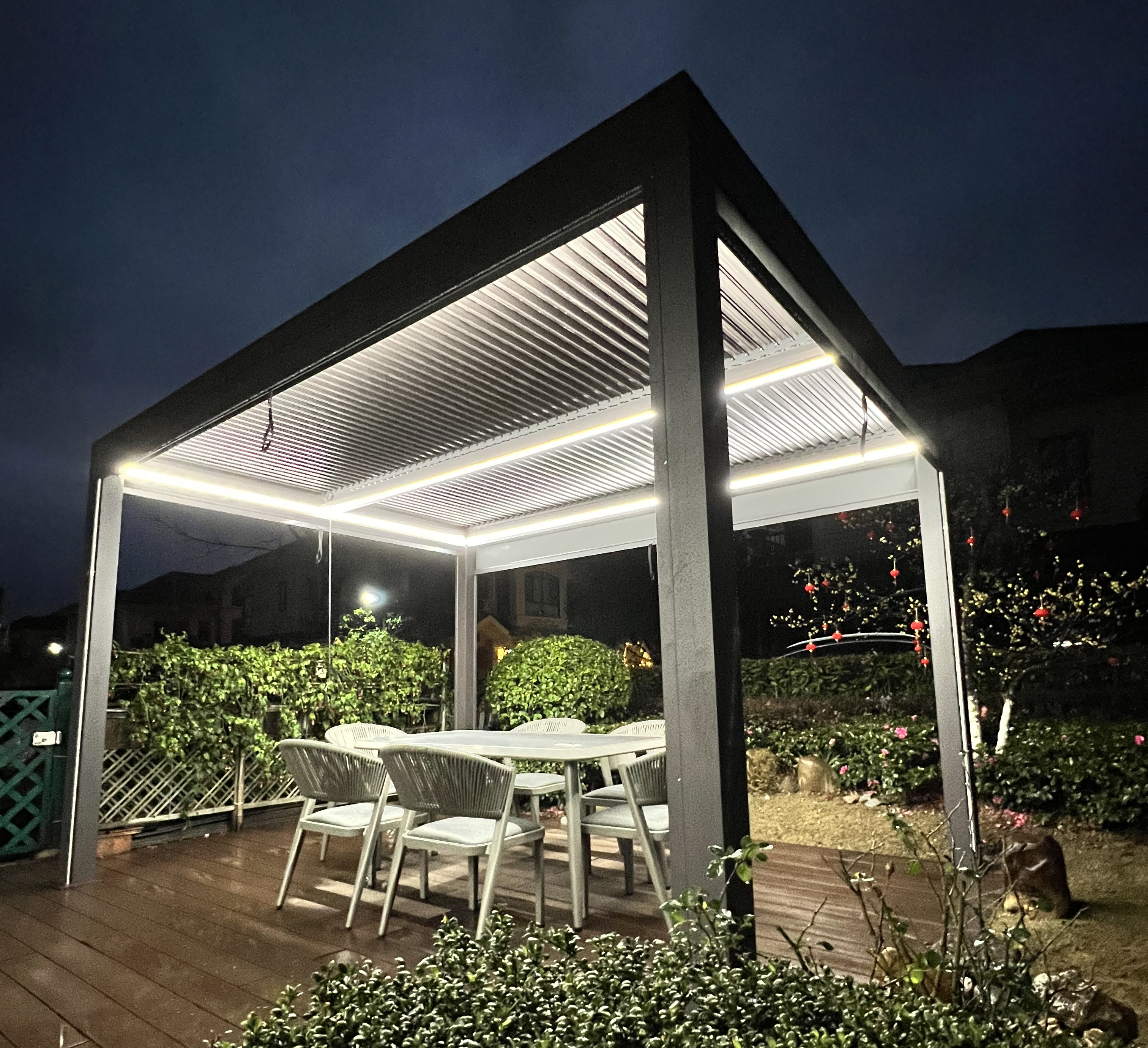 Remote Control Pergola Outdoor Gazebo Garden Bioclimatic Aluminium Pergola With Sun Screen Sunshade Pavilion Windproof Curtain