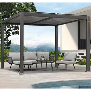 Remote Control Pergola Outdoor Gazebo Garden Bioclimatic Aluminium Pergola With Sun Screen Sunshade Pavilion Windproof Curtain