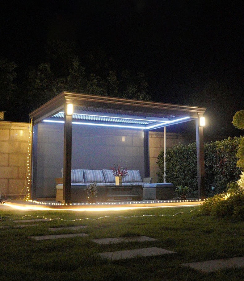 Remote Control Pergola Outdoor Gazebo Garden Bioclimatic Aluminium Pergola With Sun Screen Sunshade Pavilion