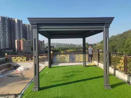 Remote Control Pergola Outdoor Gazebo Garden Bioclimatic Aluminium Pergola With Sun Screen Sunshade Pavilion