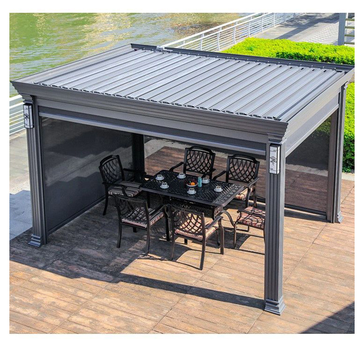 Remote Control Pergola Outdoor Gazebo Garden Bioclimatic Aluminium Pergola With Sun Screen Sunshade Pavilion