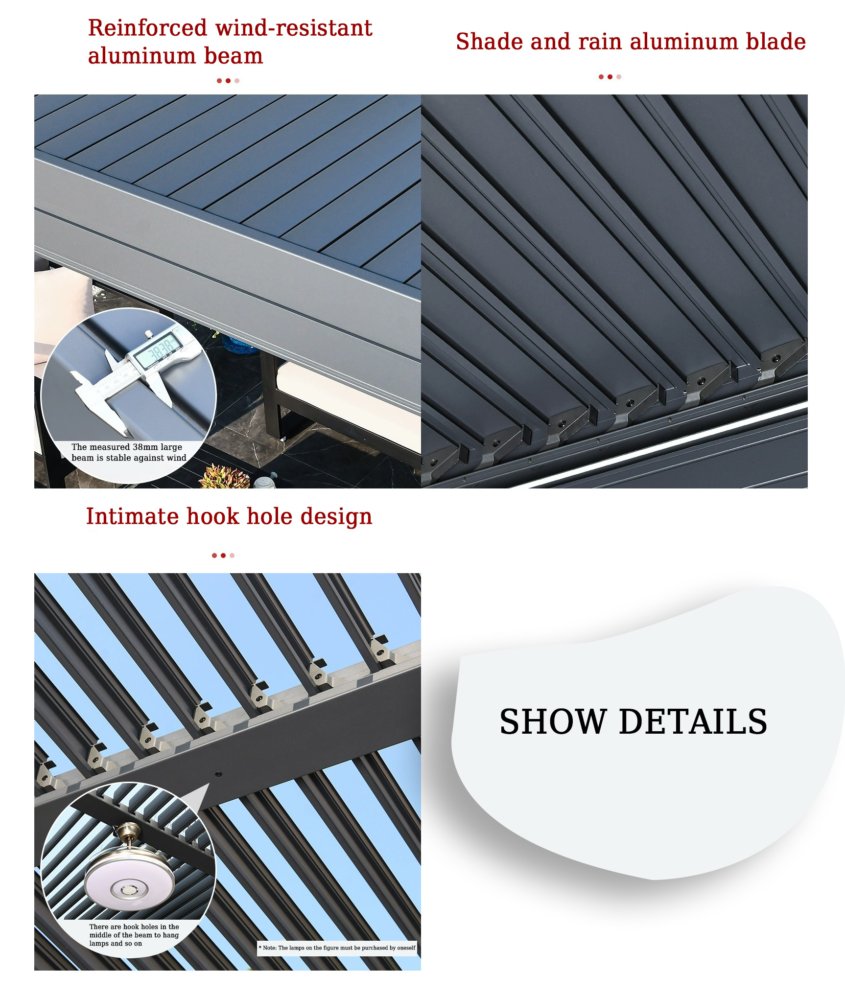 Motorised Outdoor Gazebo Modern Aluminium Louvre Roof Bioclimatic Pergola for Sunshade Waterproof Curtain