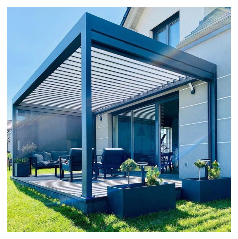 Motorized aluminium pergola outdoor blinds gazebo awnings bioclimatic pergola outdoor roof windproof curtain