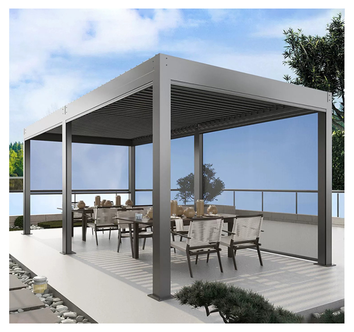 Outdoor Waterproof Electric Motorised Aluminum Pergola Gazebo With LED Lights Roof Pergola