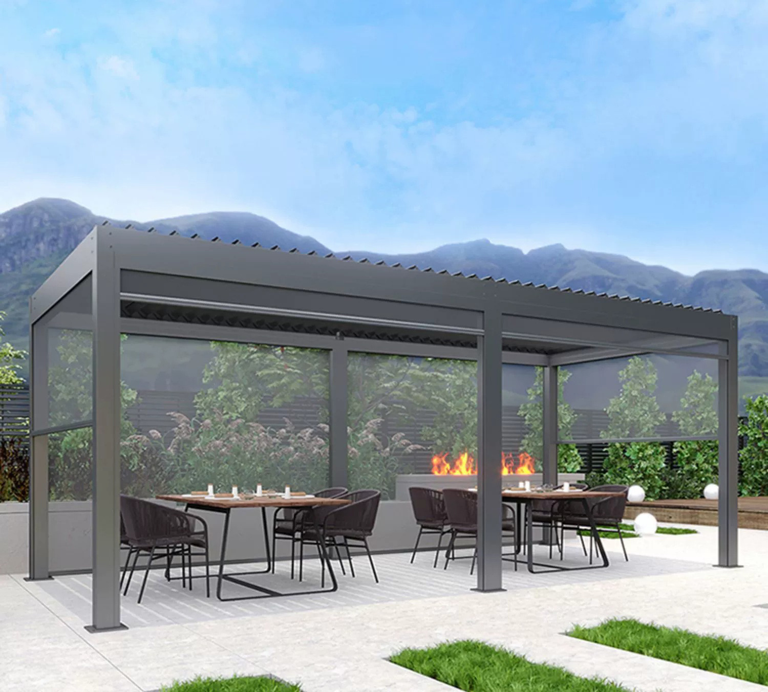 Outdoor Waterproof Electric Motorised Aluminum Pergola Gazebo With LED Lights Roof Pergola