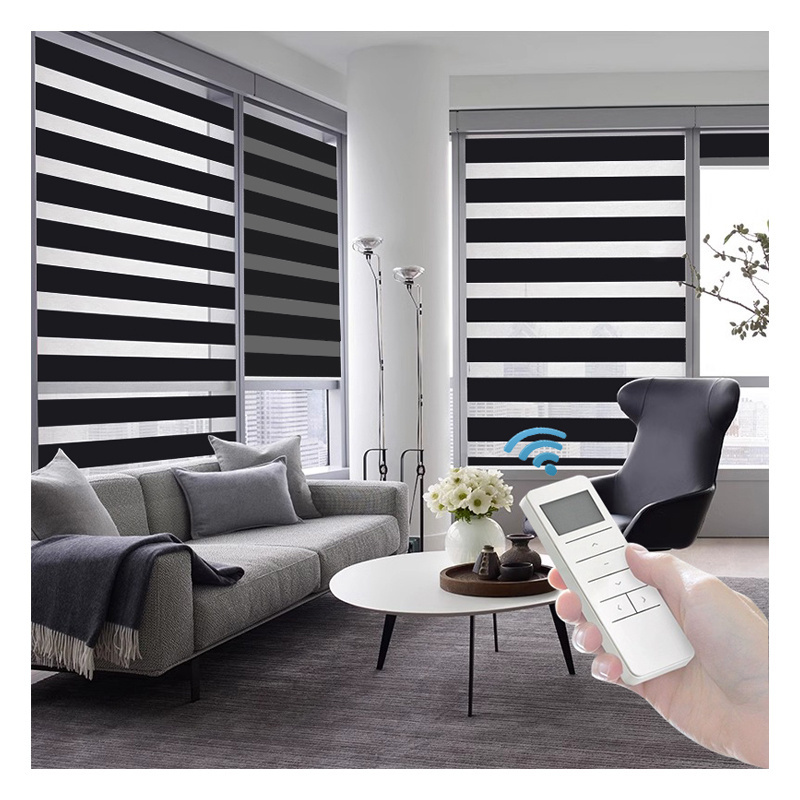 Black automatic smart zebra curtain electric Striped cordless zebra blinds roller shutter for bedroom