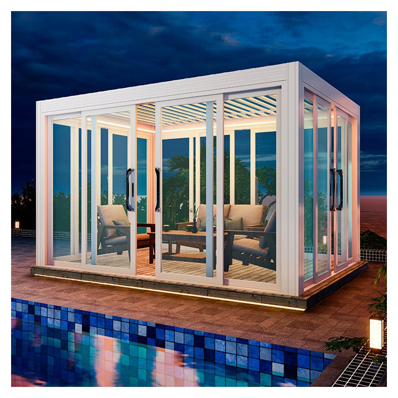 Pergola Canopy Waterproof Windproof Glass Doors System Pergola Bioclimatique Outdoor Gazebo