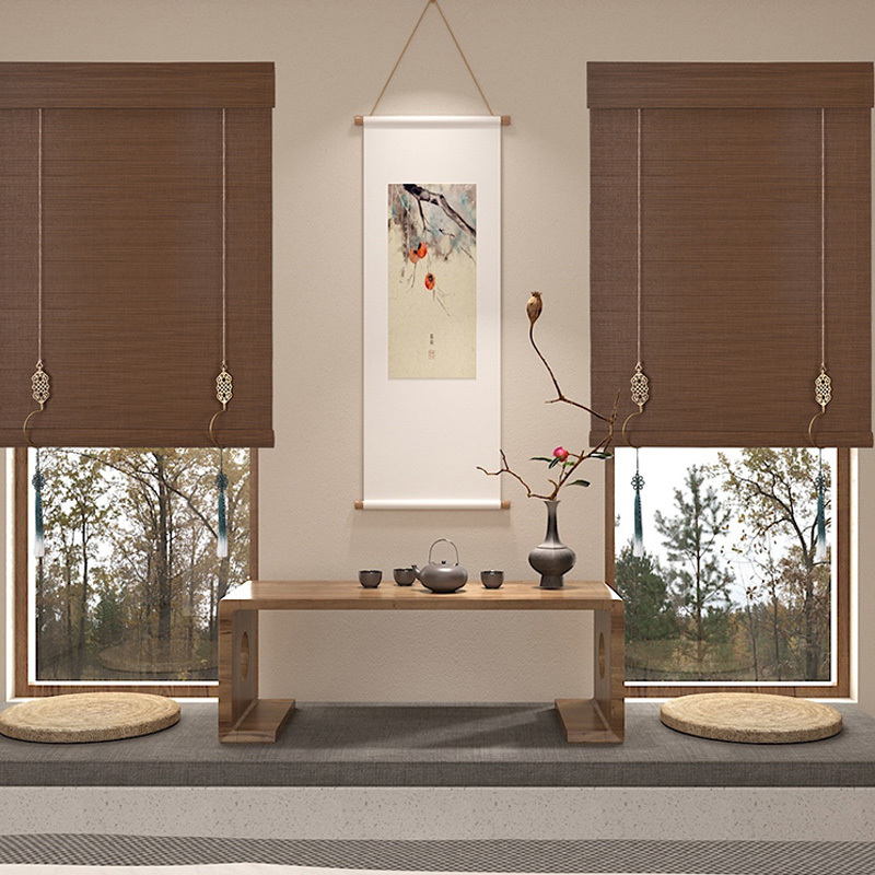 Bamboo Roll up Blinds Reed Shades / Bamboo Mat Roller Blinds, Customized Waterproof Bamboo Curtain