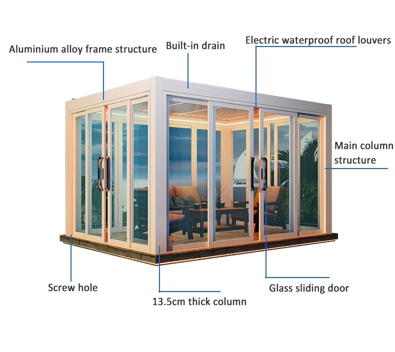 Pergola Canopy Waterproof Windproof Glass Doors System Pergola Bioclimatique Outdoor Gazebo