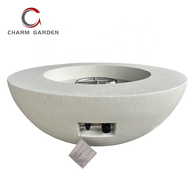 65000 BTU 42 Inch Beige White Concrete Fire Pit Bowl for Outdoor Warmer