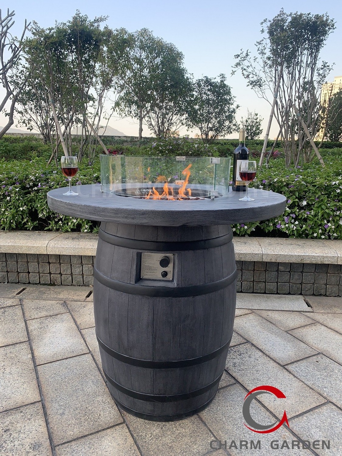 Bar Table Fire Wood Vein Look wine barrel fire pit Fireplace CZYG025 Gas Patio Stove