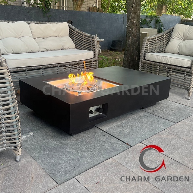 Charm Garden Durable Glass Fiber Reinforce Concrete Fire Table Natural Gas Propane Fire Pits  Outdoor Fireplace Dining Table