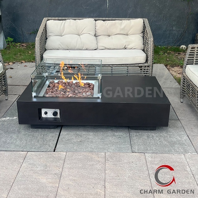 Charm Garden Durable Glass Fiber Reinforce Concrete Fire Table Natural Gas Propane Fire Pits  Outdoor Fireplace Dining Table