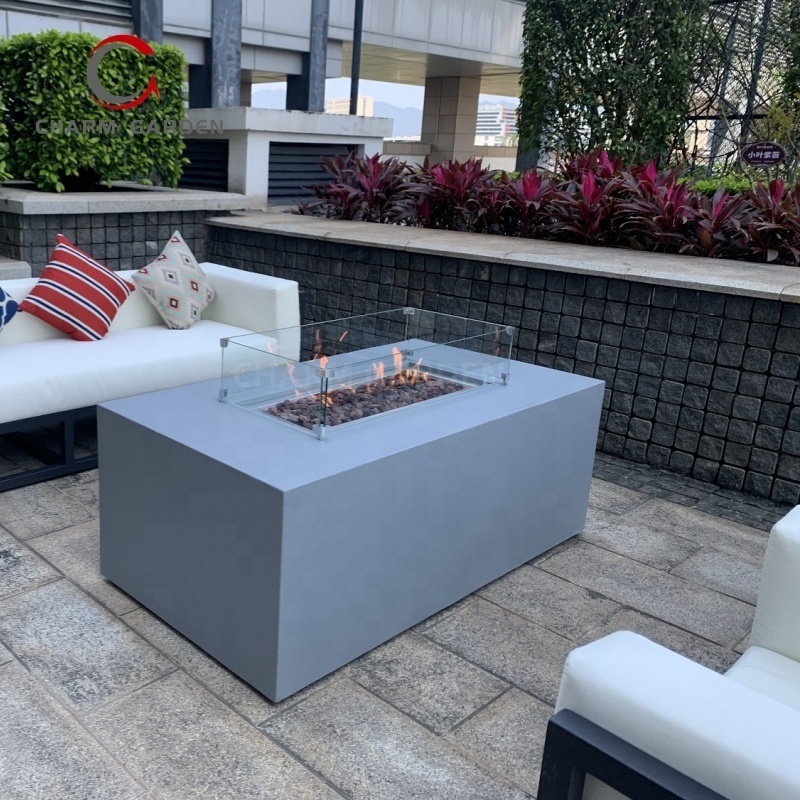 Outdoor rectangular table Stainless Steel Linear Burner Rectangle Gas Fireplace with Gas tank inside Dining Fire Table