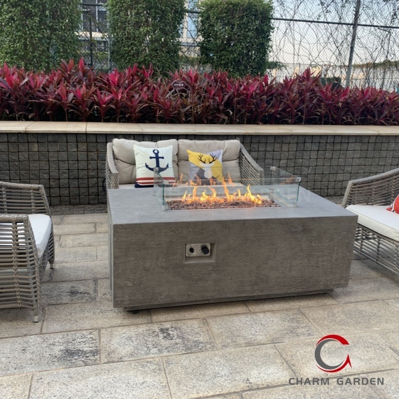 Outdoor rectangular table Stainless Steel Linear Burner Rectangle Gas Fireplace with Gas tank inside Dining Fire Table