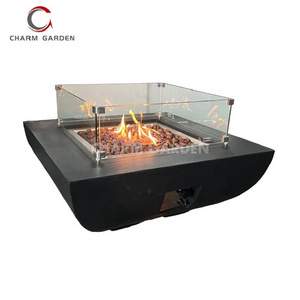 Durable Outdoor Fireplace Propane Gas Natural Gas Black Concrete Portable Fire Pit Coffee Table with Lava Rocks