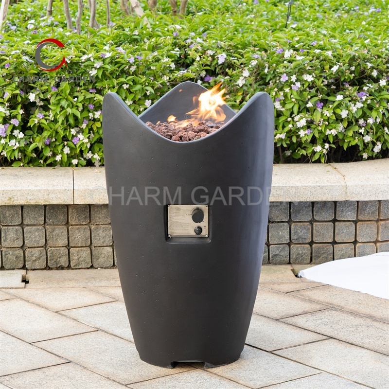 Outdoor Garden Propane Gas Round Fire Pit Column With Tempered Glass Guard