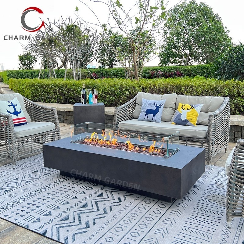 Charm Garden Antique High Quality Rectangle Outdoor Cement Beige Gas Fireplace Patio Heaters Fire Tables