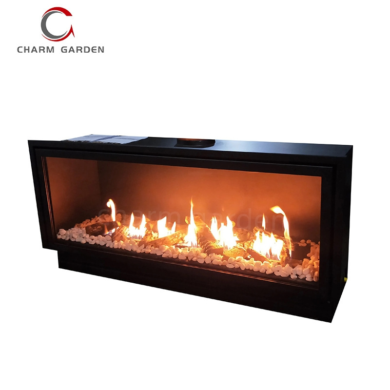 Double Sides Tempered Glass large metal indoor gas fireplace with remote control