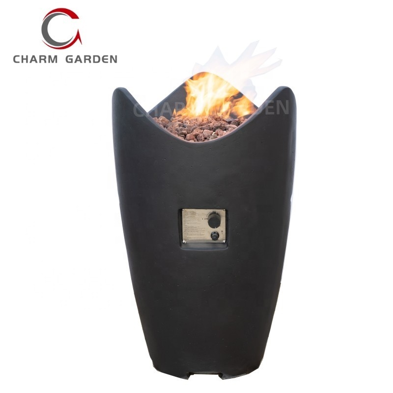 Outdoor Garden Propane Gas Round Fire Pit Column With Tempered Glass Guard