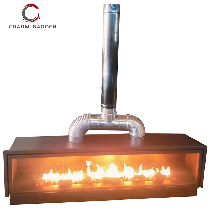 Interior FP 72 inch large metal gas fire place inserts indoor chimney design with remote control