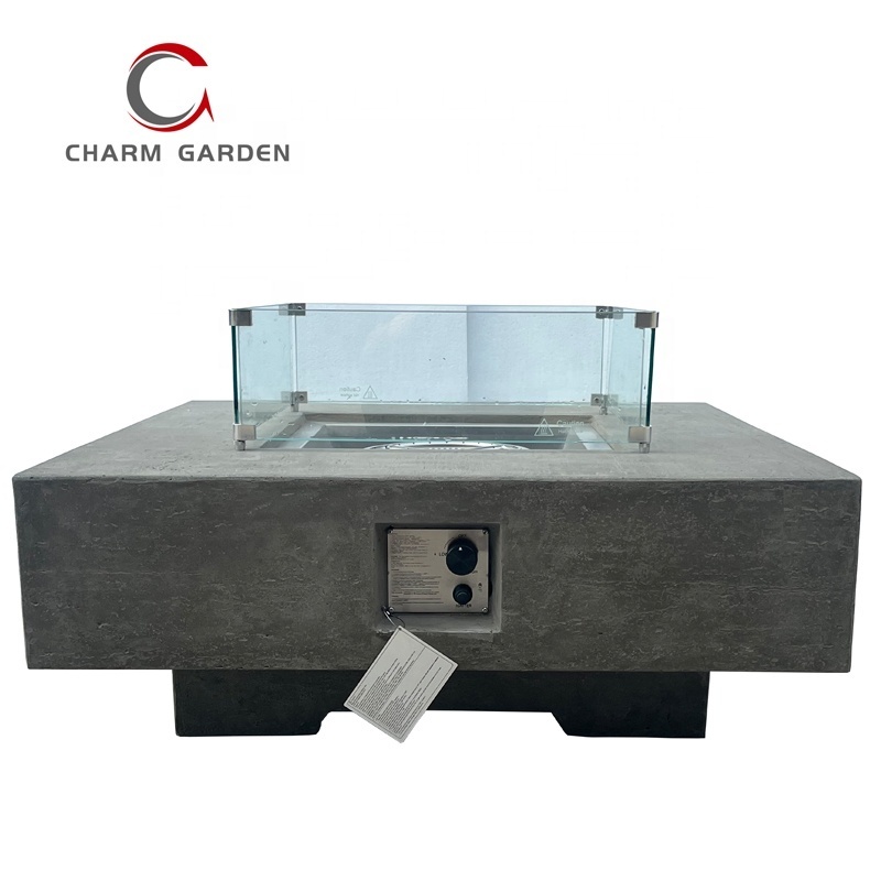 42 inch square outdoor concrete gas fire pit table