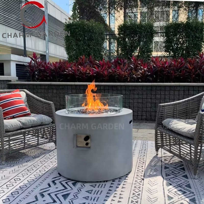 Modern Exterior Fireplace Wholesale Gas Fire Pit Table With Round Concrete Grey Tabletop