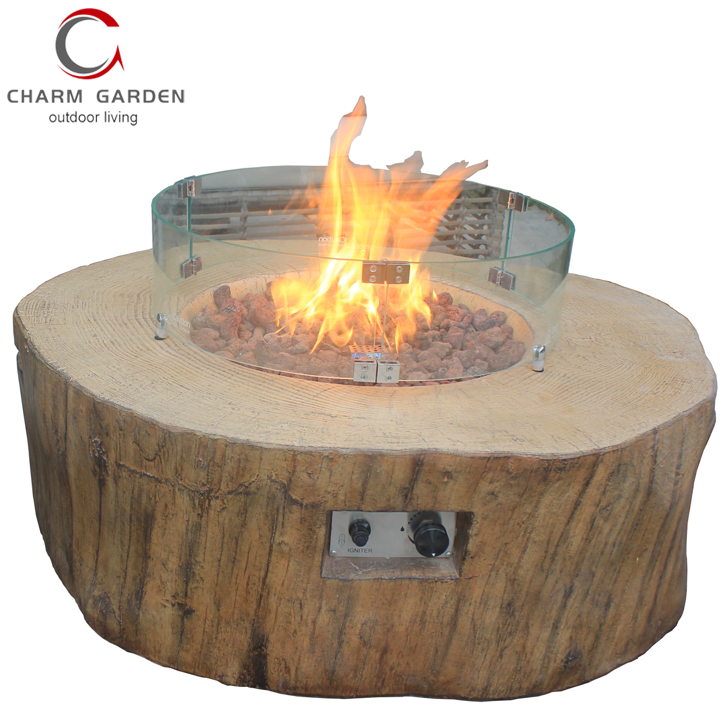 Round dome 40 inch concrete gas fire table,fire pit,fireplace coffee table with wood vein look for outdoor living