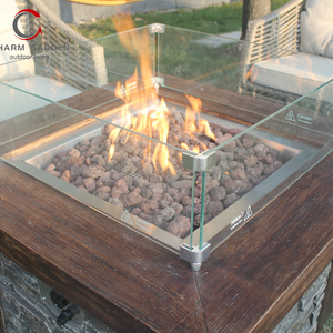 Culture Stone look glass tabletop Outdoor Patio Gas propane Fire Pit table with windshield cover