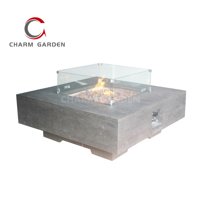 42 Inch 65000 BTUs  Square Cement Outdoor Warmer Fireplace Table with Stainless Steel Burner Kit