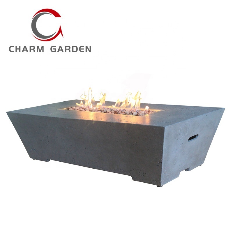 Rectangle outdoor propane gas fire table,fire pit table with gas tank cover,glass wind guards and steel cover